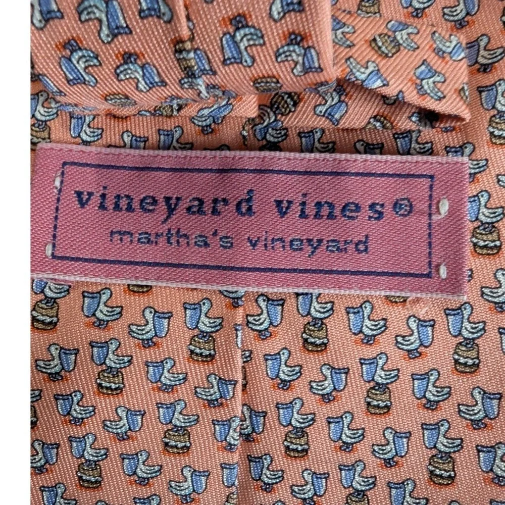 Vineyard Vines Men's Silk Tie Pink Pelican & Fish Bucket Made in USA + Bag